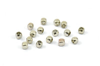 Cube Spacer Beads, 100 Silver Tone Brass Tiny Square Cube Spacer Beads (2.5mm)  BS 2018
