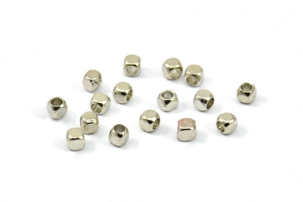 Cube Spacer Beads, 100 Silver Tone Brass Tiny Square Cube Spacer Beads (2.5mm)  BS 2018