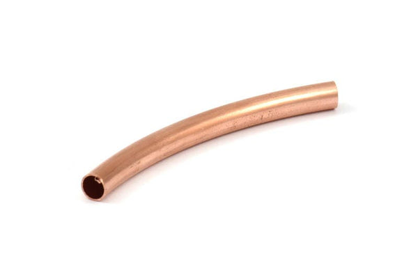 Copper Noodle Tubes - 5 Raw Copper Curved Long Tube Findings (57x5mm) A0734