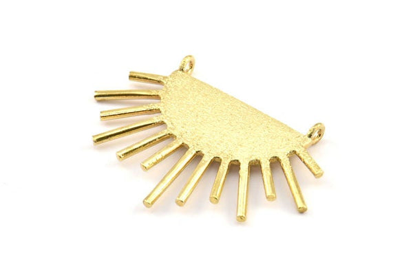 Moon and Sun , 2 Raw Brass Crescent Moon and Semi Sun Ethnic Pendants With 2 Loops, Findings, Charms (39x23x1mm) U143