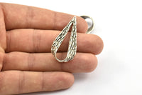 Textured Drop Charm, 2  Antique Silver Plated Textured Drop Charm With 1 Hole, Earring Findings (47x21x9x1mm) N0198 H0300