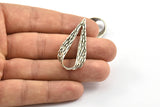 Textured Drop Charm, 2  Antique Silver Plated Textured Drop Charm With 1 Hole, Earring Findings (47x21x9x1mm) N0198 H0300