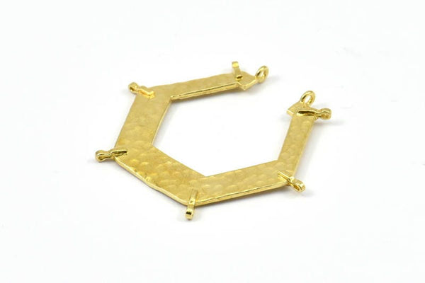 Hammered Hexagon Pendant, 2 Raw Brass Hammered Hexagon Pendants With 6 Loops (44x40x7.5x1mm) U071