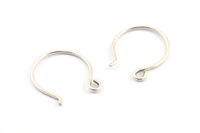 Antique Silver Earring Wires, 24 Antique Silver Plated Brass Earring Wires With 1 Loop (23x19x1.2mm) BS 2301