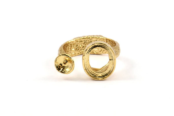 Adjustable Ring Settings, 1 Gold Plated Adjustable Rings with 2 Stone Settings - Pad Size 10x12mm N0133