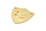 Gold Shield Pendant, 2 Gold Plated Stamping Shield With 2 Holes With Chevron (24x22x0.80mm) B0181 Q0276