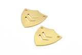 Gold Shield Pendant, 2 Gold Plated Stamping Shield With 2 Holes With Chevron (24x22x0.80mm) B0181 Q0276