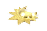 Moon and Sun , 2 Raw Brass Crescent Moon and Semi Sun Ethnic Pendants with 2 Loops, Findings, Charms (36.5x41x1mm) U086