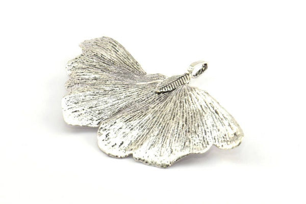Silver Gingko Leaf, 2 Silver Tone Plated Real Gingko Leaf with 1 Loop, Pendants, Findings X025