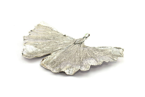 Silver Gingko Leaf, 2 Silver Tone Plated Real Gingko Leaf with 1 Loop, Pendants, Findings X052