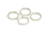 Silver Hexagon Charm, 24 Silver Tone Hexagon Shaped Ring Charms (12x2x0.8mm) BS 2374