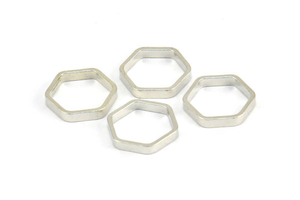 Silver Hexagon Charm, 24 Silver Tone Hexagon Shaped Ring Charms (12x2x0.8mm) BS 2374