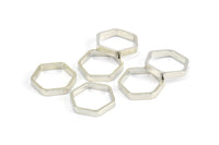 Silver Hexagon Charm, 24 Silver Tone Hexagon Shaped Ring Charms (12x2x0.8mm) BS 2374