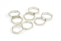 Silver Hexagon Charm, 24 Silver Tone Hexagon Shaped Ring Charms (12x2x0.8mm) BS 2374