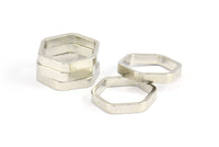 Silver Hexagon Charm, 24 Silver Tone Hexagon Shaped Ring Charms (12x2x0.8mm) BS 2374