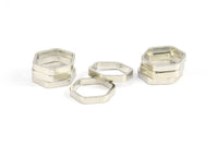 Silver Hexagon Charm, 24 Silver Tone Hexagon Shaped Ring Charms (12x2x0.8mm) BS 2374