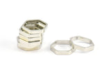 Silver Hexagon Charm, 24 Silver Tone Hexagon Shaped Ring Charms (12x2x0.8mm) BS 2374
