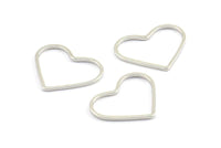 Silver Heart Connectors, 24 Silver Tone Heart Ring Connectors  (15x1x0.80mm) BS 2393