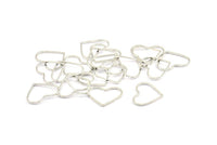 Silver Heart Connectors, 24 Silver Tone Heart Ring Connectors  (15x1x0.80mm) BS 2393
