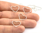 Silver Heart Connectors, 24 Silver Tone Heart Ring Connectors  (15x1x0.80mm) BS 2393