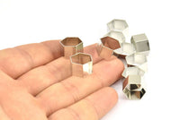 Silver Hexagon Charm, 24 Silver Tone Hexagon Shaped Ring Charms (12x8x0.4mm) BS 2377