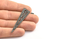 Black Textured Triangles, 2 Oxidized Brass Black Triangle Pendant With 1 Hole, Earring Finding (58x14x2mm) N0231 S155