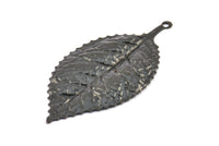 Black Leaf Charm, 4 Oxidized Brass Black Leaf Pendants With 1 Loop, Charms ,Findings (60x30mm) A0496 S156