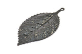 Black Leaf Charm, 4 Oxidized Brass Black Leaf Pendants With 1 Loop, Charms ,Findings (60x30mm) A0496 S156