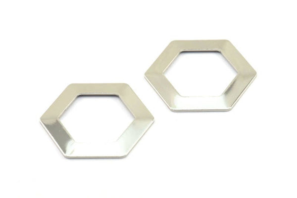 Hexagon Choker Charm, 3 Silver Tone Hexagon Blanks (30x0.8mm) D0151 H0387