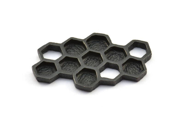 Black Honeycomb Pendant, 1 Oxidized Brass Black Honeycomb Pendant, Charms, Findings (35x21x2.4mm) U120 S273