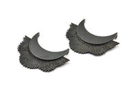 Black Flower Pendant, 1 Oxidized Brass Black Elegant Semi Flower Earring Findings With 2 Loops (42x31mm) U132 S277