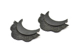 Black Flower Pendant, 1 Oxidized Brass Black Elegant Semi Flower Earring Findings With 2 Loops (42x31mm) U132 S277