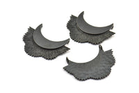 Black Flower Pendant, 1 Oxidized Brass Black Elegant Semi Flower Earring Findings With 2 Loops (42x31mm) U132 S277