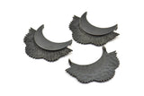 Black Flower Pendant, 1 Oxidized Brass Black Elegant Semi Flower Earring Findings With 2 Loops (42x31mm) U132 S277