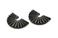 Black Paper Rosette Pendant, 2 Oxidized Brass Black Paper Rosette Shaped Semi Circle Pendant With 2 Holes (40x26x4.5x0.6mm) U085 S283