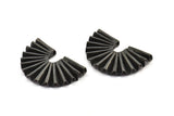 Black Paper Rosette Pendant, 2 Oxidized Brass Black Paper Rosette Shaped Semi Circle Pendant With 2 Holes (40x26x4.5x0.6mm) U085 S283