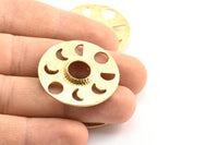 Moon Phases Pendant, 2 Raw Brass Circle Pendants With Pad Size 11mm, Earring Findings (34x1.2mm) BS 1899