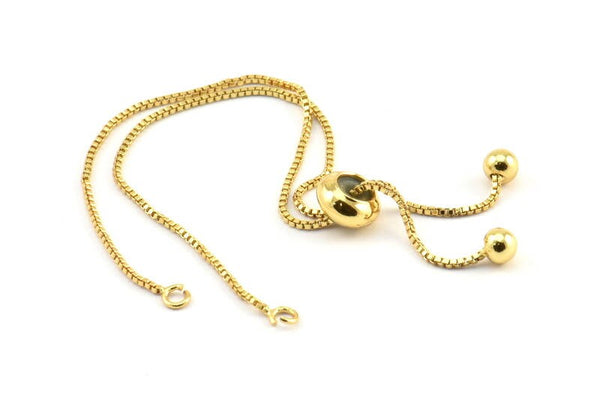 Copper Elevator Chain, 1 Micro Pave CZ Gold Tone Zirconia Rondelle Bead Elevator Bracelet Chain (105mm) X049