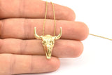 Ox Head Skull Pendant, 2 Raw Brass Ox Head Skull Charms, Pendants (25x26mm) N0150