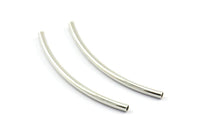 Silver Tube Beads, 12 Silver Tone Tube Beads (2x40mm) Bs 1405 H0414