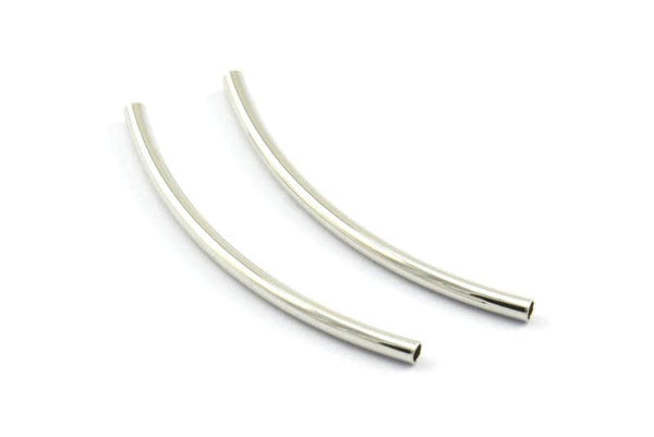 Silver Tube Beads, 12 Silver Tone Tube Beads (2x40mm) Bs 1405 H0414