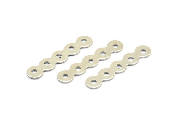 Silver Brass Charm, 25 Silver Tone Connector With 5 Holes, Charms, Findings (22x4.5mm) Brs 39 A0285 H0430
