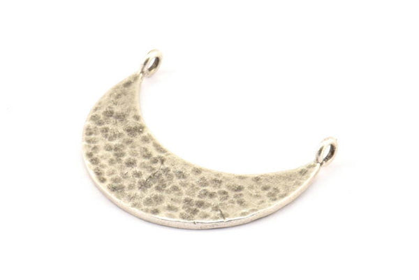 Hammered Crescent Pendant, 3 Antique Silver Plated Brass Hammered Crescent Pendants With 2 Loops (29x10x1mm) BS 1882 H0452