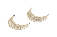 Hammered Crescent Pendant, 3 Antique Silver Plated Brass Hammered Crescent Pendants With 2 Loops (29x10x1mm) BS 1882 H0452
