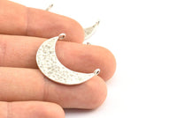 Hammered Crescent Pendant, 3 Antique Silver Plated Brass Hammered Crescent Pendants With 2 Loops (29x10x1mm) BS 1882 H0452