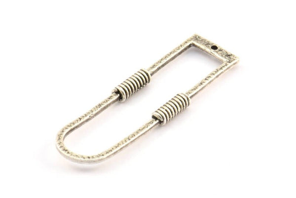 D Shape Rings, 2 Antique Silver Plated Brass D Shape Textured Connectors With 1 Hole, Rings  (46x15x1.4mm) BS 1888 H0453