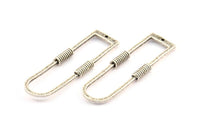 D Shape Rings, 2 Antique Silver Plated Brass D Shape Textured Connectors With 1 Hole, Rings  (46x15x1.4mm) BS 1888 H0453