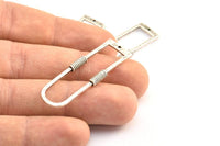 D Shape Rings, 2 Antique Silver Plated Brass D Shape Textured Connectors With 1 Hole, Rings  (46x15x1.4mm) BS 1888 H0453