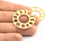 Moon Phases Pendant, 2 Raw Brass Circle Pendants, Earring Findings (33x1mm) U121
