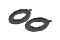 Black Ellipse Pendant, 2 Oxidized Brass Black Hammered Ellipse Pendant with 1 Loop, Earring (39x25x1.7mm) U139 S310